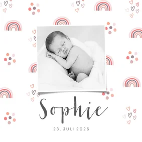 Danksagung Geburt Foto Regenbogen rosa