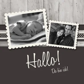 Danksagung Geburt Fotos Holz in Schwarzweiß-Look