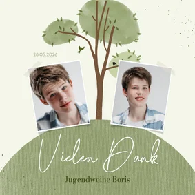 Danksagung Jugendweihe Fotokarte Baum auf Hügel