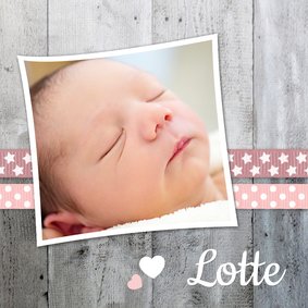 Danksagung zur Geburt Foto und Herzen rosa