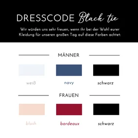 Dresscodekarte Black Tie Kleidervorschrift Hochzeit