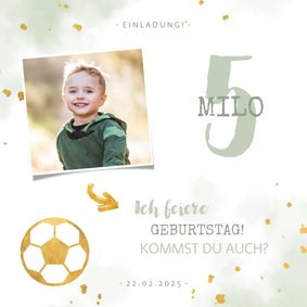 Einladung 5. Kindergeburtstag Wasserfarbe, Foto und Fußball