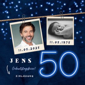 Einladung 50. Geburtstag Fotos an Kordel