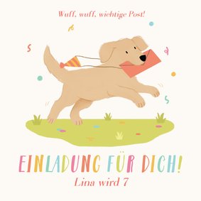 Einladung 7. Kindergeburtstag Hund mit Brief