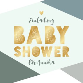 Einladung blau-grün Babyshower Gold