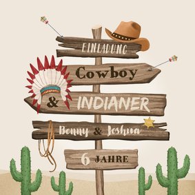 Einladung Cowboy & Indianer 6. Kindergeburtstag