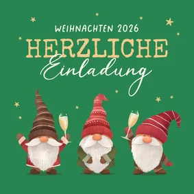 Einladung Firmen-Weihnachtsfeier Wichtel mit Sektgläsern