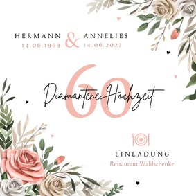 Einladung Jubiläum 60. Hochzeitstag Rosen