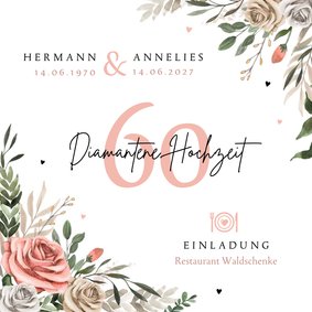 Einladung Jubiläum 60. Hochzeitstag Rosen