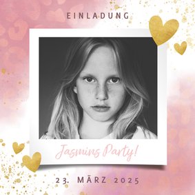 Einladung Kindergeburtstag mit Herzen und Fotos