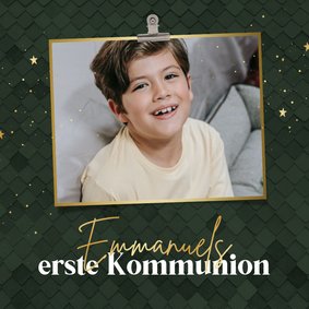 Einladung Kommunion dunkelgrün, Foto & Gold