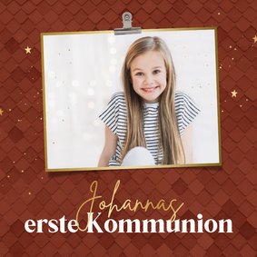 Einladung Kommunion rostbraun, Foto & Gold