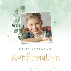 Einladung Konfirmation Foto, Aquarell & Gold