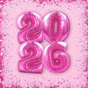 Einladung Silvesterparty 2026 Folienballons pink