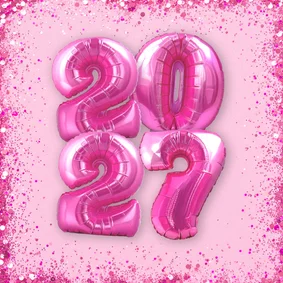 Einladung Silvesterparty 2027 Folienballons pink