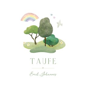 Einladung Taufe Bäume, Regenbogen & Taube