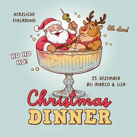 Einladung Weihnachtsessen lustiger Weihnachtsmann & Rentier