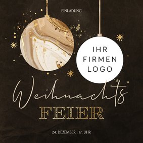 Einladung Weihnachtsfeier Marmor Weihnachtskugel Logo