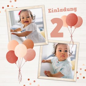 Einladung zum 2. Geburtstag Fotos Luftballons rosé