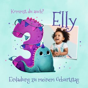 Einladung zum 3. Geburtstag kleiner Dino & Foto