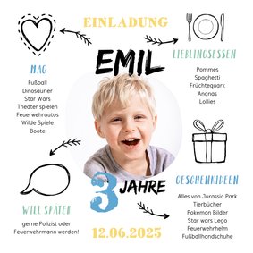 Einladung zum 3. Kindergeburtstag Steckbrief Junge