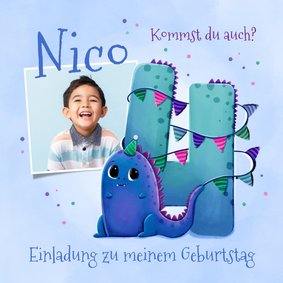 Einladung zum 4. Geburtstag kleiner Dino & Foto