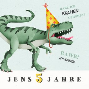 Einladung zum 5. Kindergeburtstag Dinosaurier mit Hut