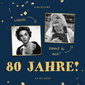 Einladung zum Geburtstag dunkelblau mit Fotos