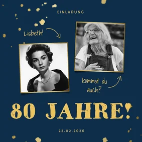 Einladung zum Geburtstag dunkelblau mit Fotos