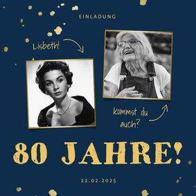 Einladung zum Geburtstag dunkelblau mit Fotos