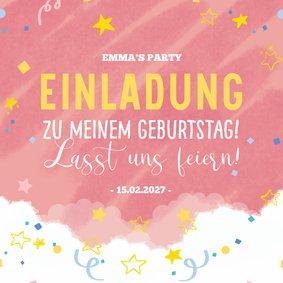 Einladung zum Kindergeburtstag mit Sternchen und Wölkchen