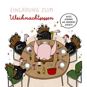 Einladung zum Weihnachtsessen Cartoon Puten-Dinner