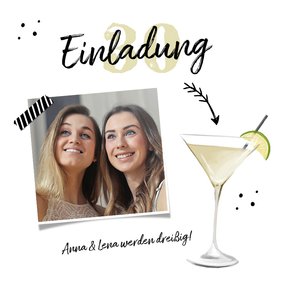 Einladung zur Geburtstagsparty Foto und Cocktailglas