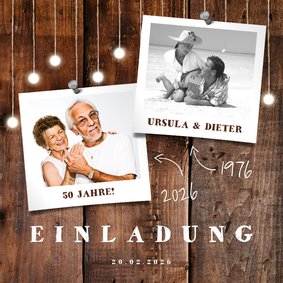 Einladung zur goldenen Hochzeit Holz mit Fotos