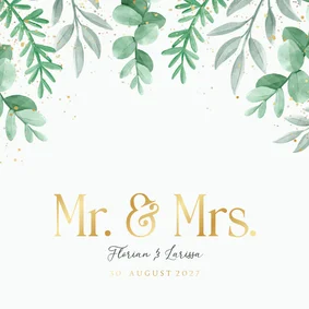 Einladung zur Hochzeit Blattgrün & Text in Gold