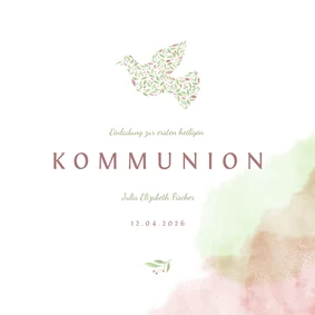 Einladung zur Kommunion mit Taube & Wasserfarbe