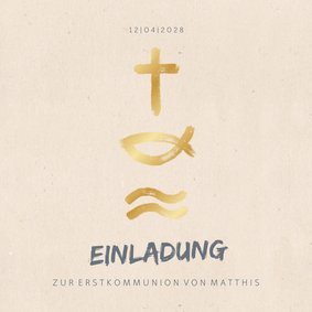 Einladung zur Kommunion Symbole in Gold