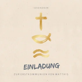 Einladung zur Kommunion Symbole in Gold