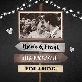 Einladung zur Silberhochzeit Schilder und Foto schwarz