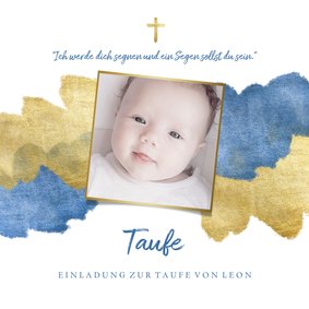 Einladung zur Taufe Foto metallic blau