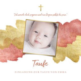 Einladung zur Taufe Foto metallic rosé