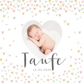 Einladung zur Taufe Pastellherzen und Foto