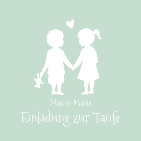 Einladung zur Taufe Zwilling Junge & Mädchen Silhouette