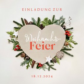 Einladung zur Weihnachtsfeier Herz mit Weihnachtsdeko