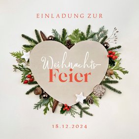 Einladung zur Weihnachtsfeier Herz mit Weihnachtsdeko