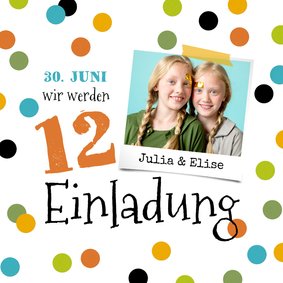 Einladung Zwillingsgeburtstag Foto & Konfetti 12 Jahre