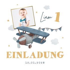 Einladungskarte 1. Geburtstag Flugzeug und Foto