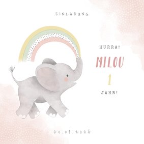 Einladungskarte 1. Kindergeburtstag Elefant & Regenbogen