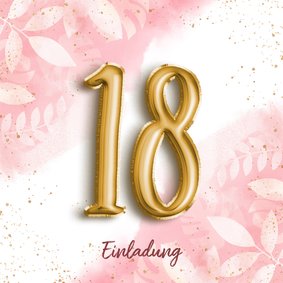 Einladungskarte 18. Geburtstag Aquarell & Folienballon 