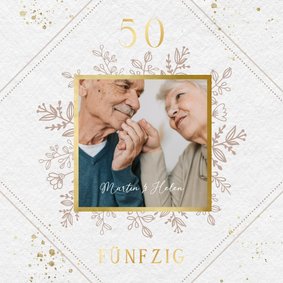 Einladungskarte 50. Hochzeitstag mit Blüten & Foto